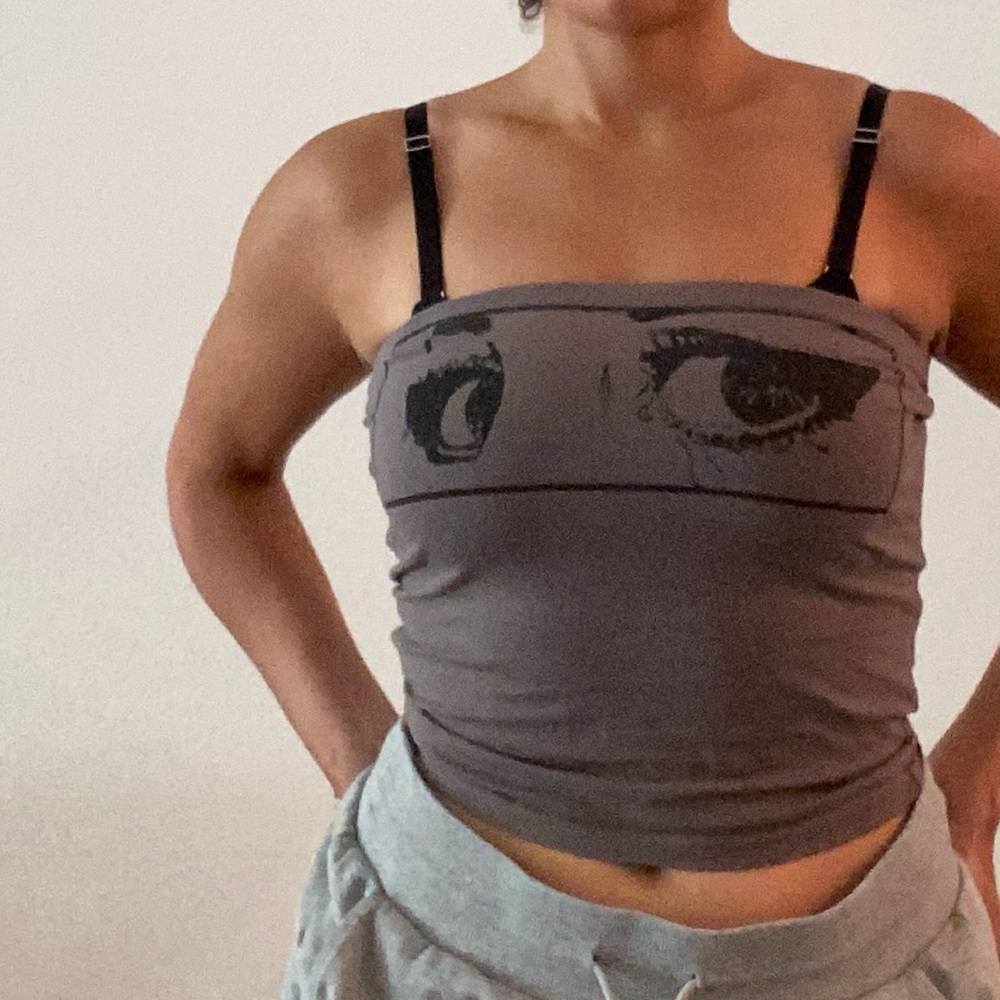 Princess Polly Charcoal Tank Top with Eye Graphic